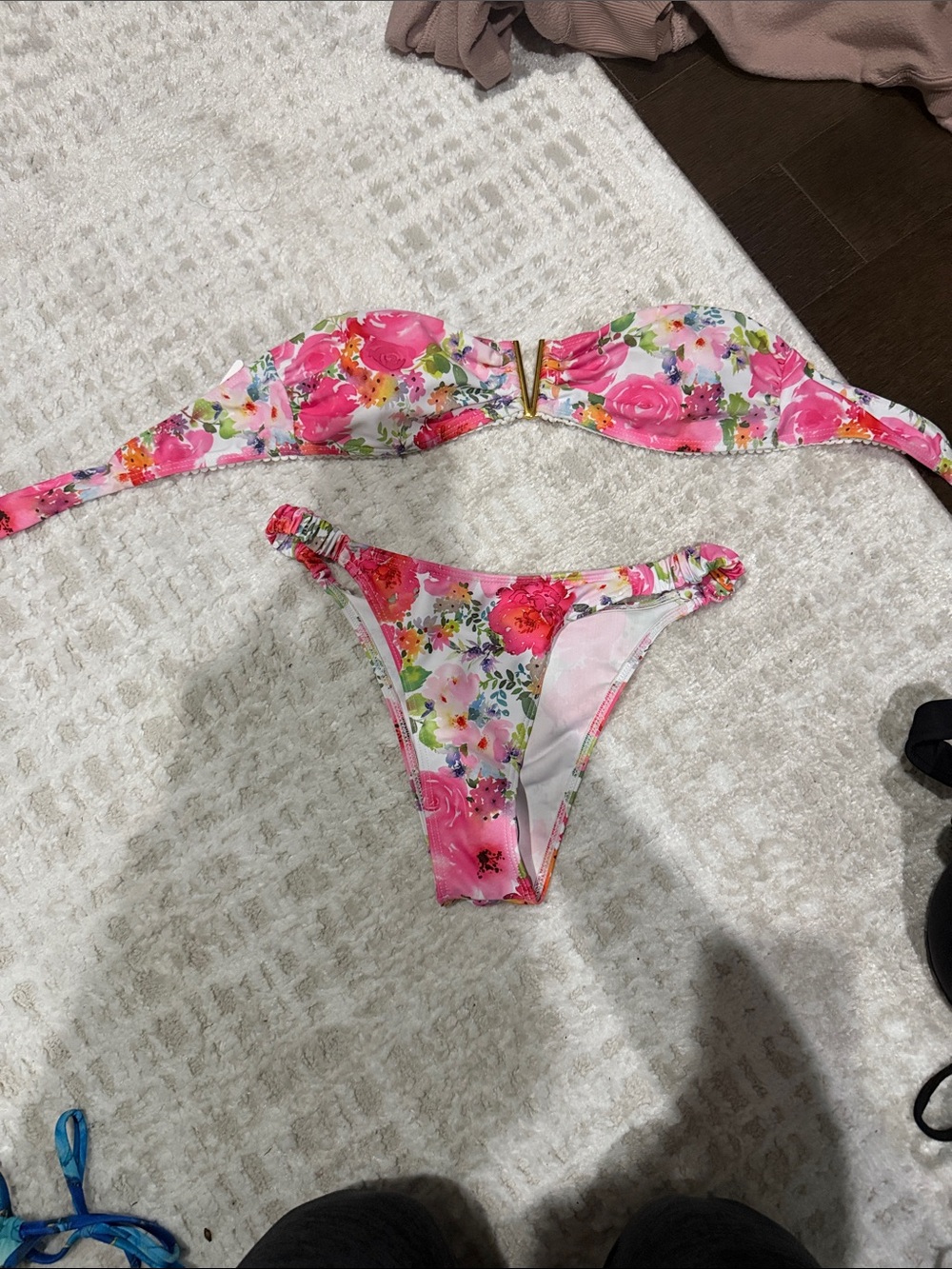 SHEIN Pink Floral Bandeau Bikini Set